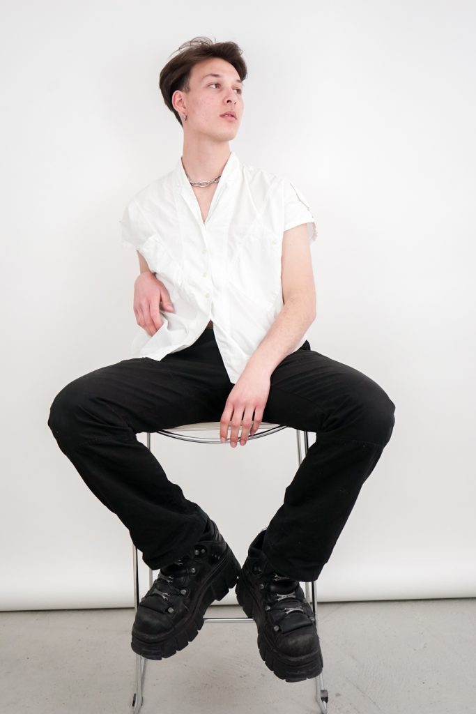 asymmetrical pockets boxy white vintage 90s button-up shirt