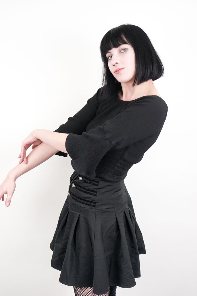 black vintage 90s textured bell sleeve top