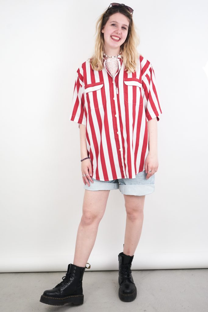 boxy striped vintage 80s indie button-up shirt