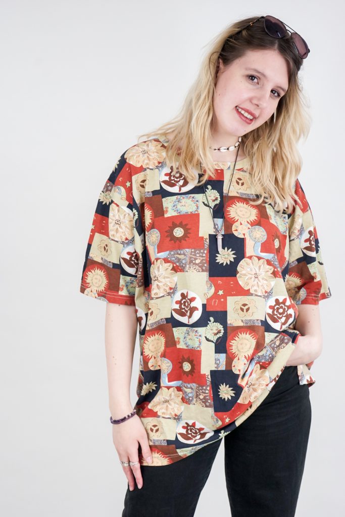 boxy vintage 80s sun patchwork hippie shirt