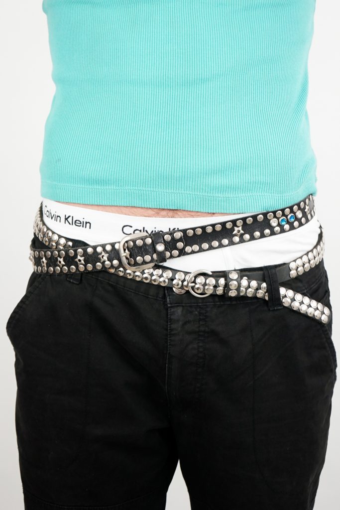 studded real leather silver metal vintage 90s belt