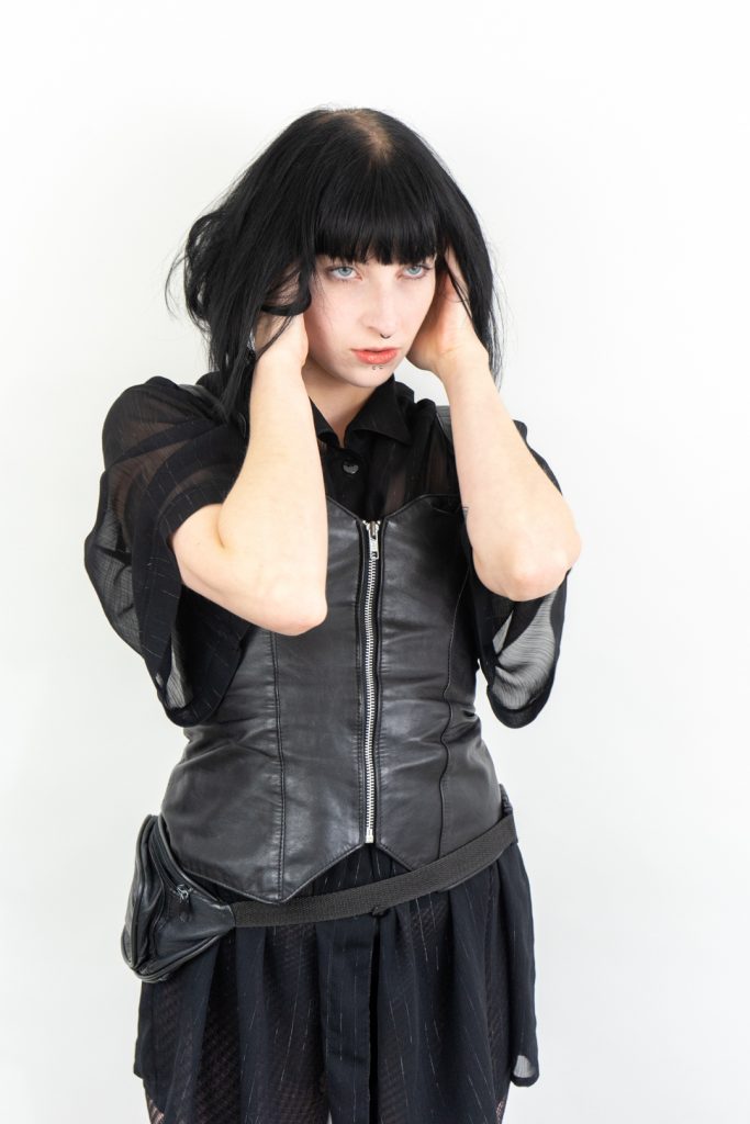 rare vintage 1990s black zip up goth leather corset