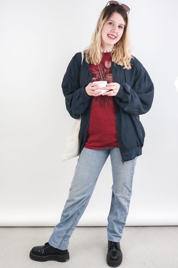 real silk deep blue vintage 80s indie bomber jacket
