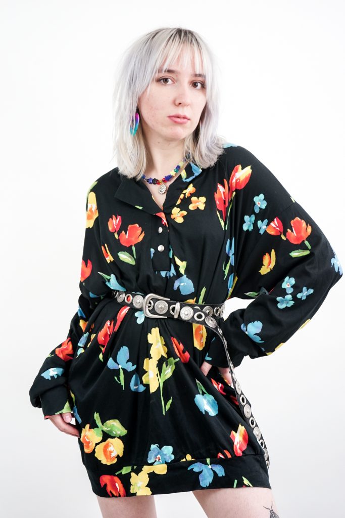vibrant vintage 80s boxy unisex floral sweater dress