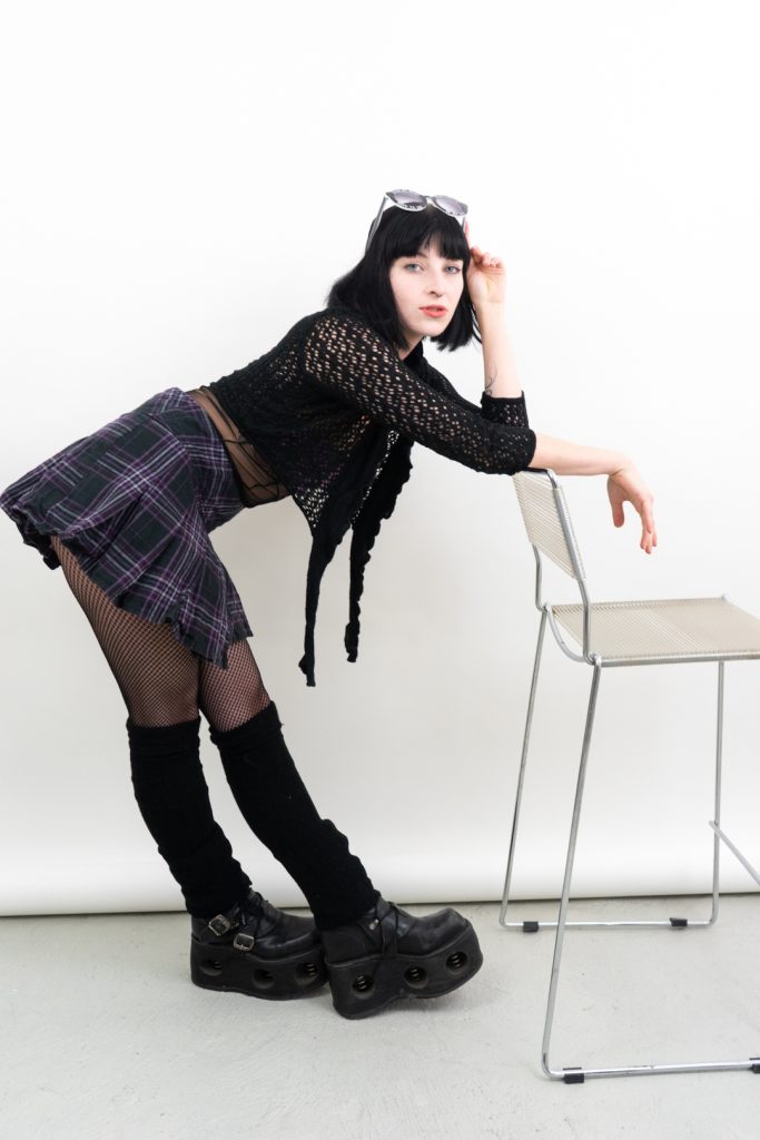 vintage Y2K pleated plaid purple denim skirt