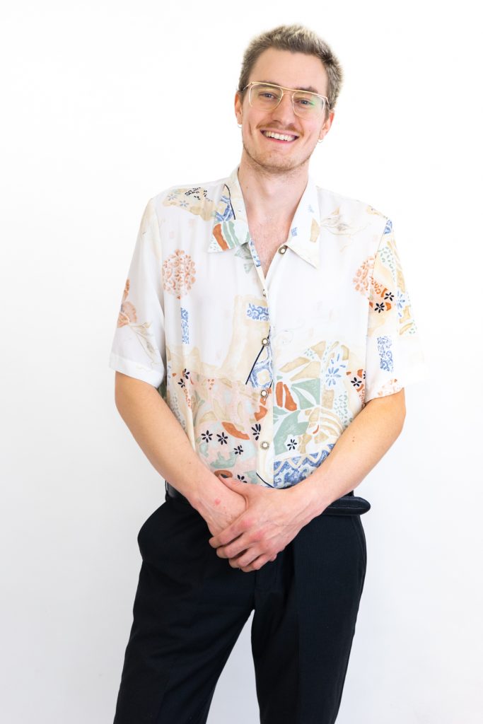 abstract patterned 80s light button-up shirt