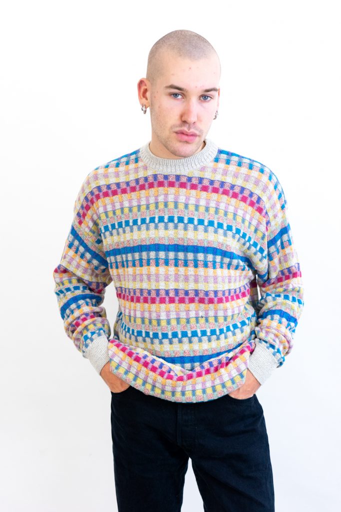 cozy knitted vintage 80s checkered indie sweater