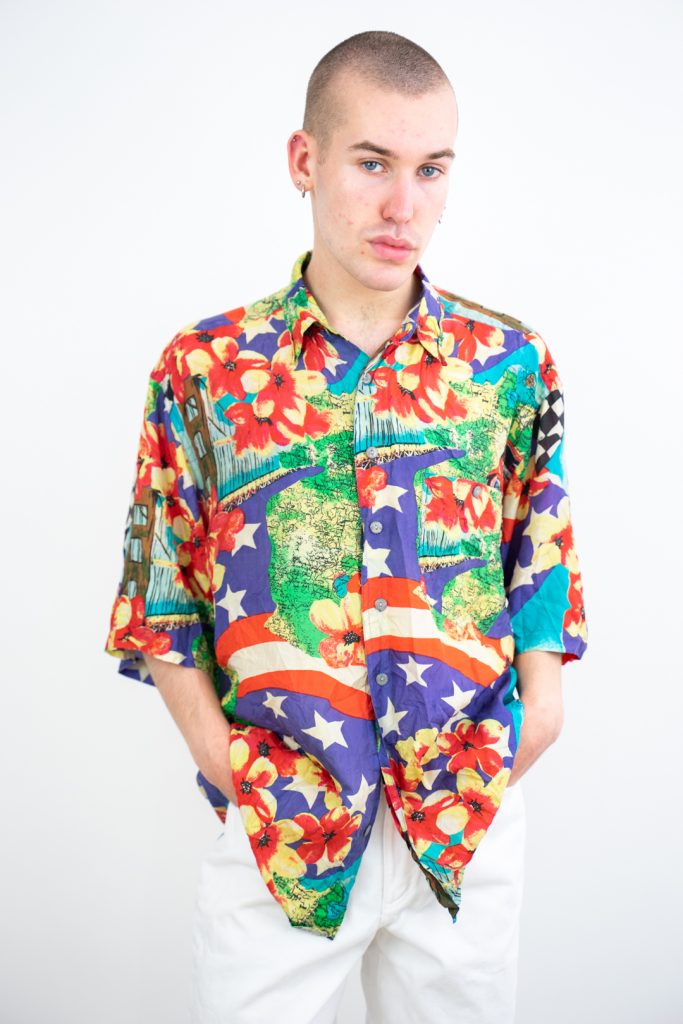 pure silk vibrant patterned vintage 80s shirt