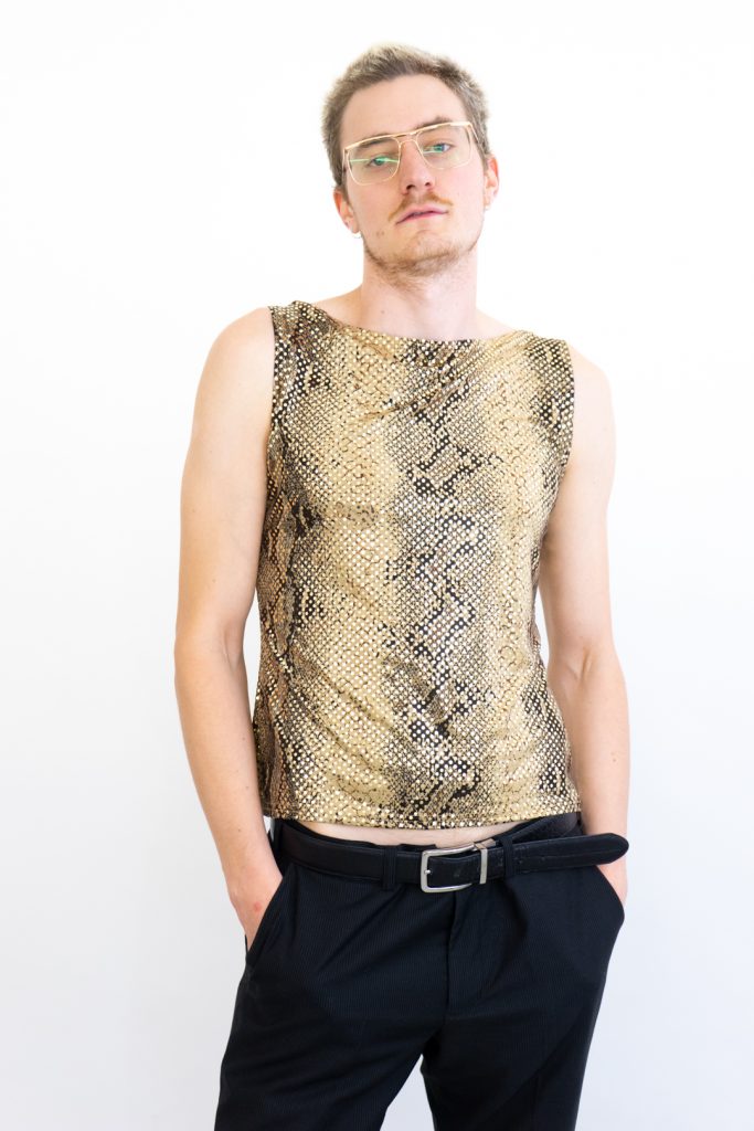 rare vintage 90s draped sequin snake cropped shirt