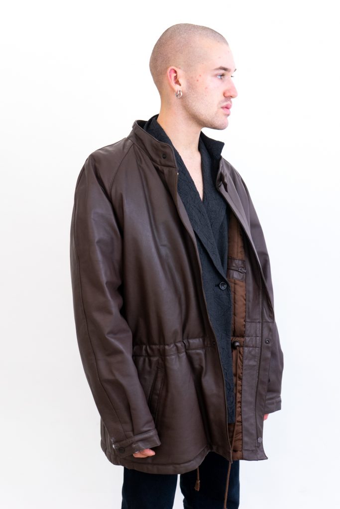 timeless unisex vintage 80s ashy brown leather coat
