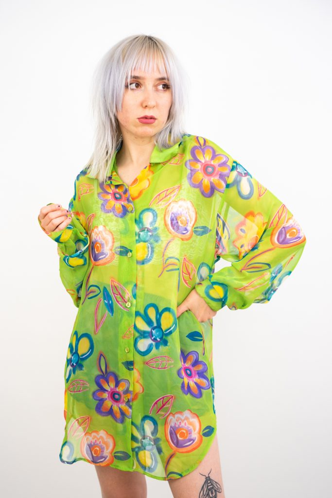 vibrant floral vintage 90s see-through shirt