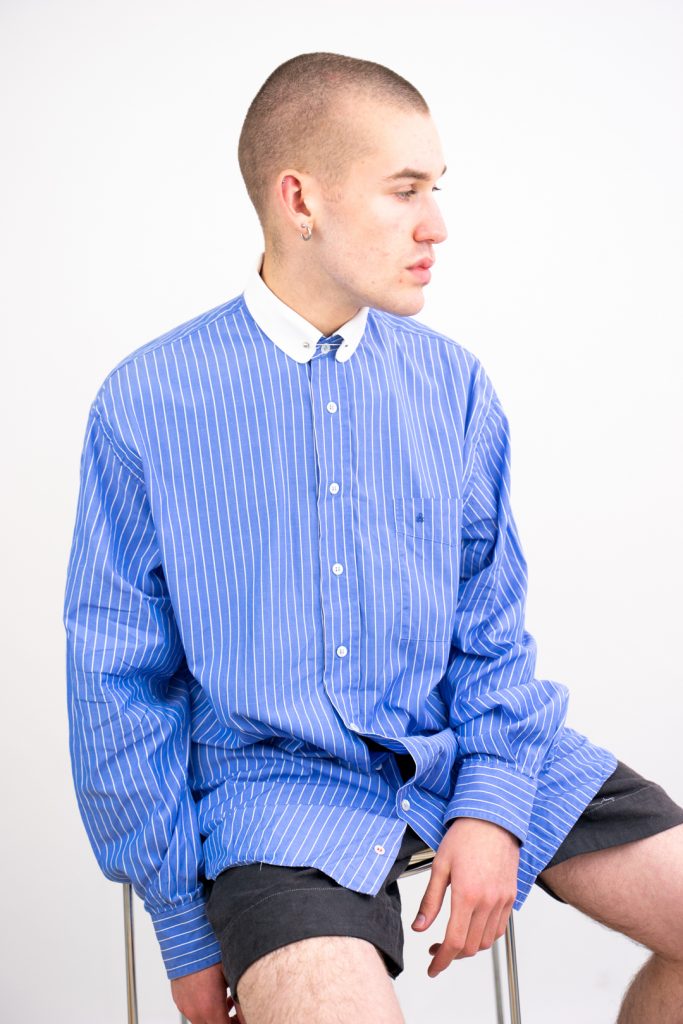 vintage pierced collar 90s pinstripe button-up shirt