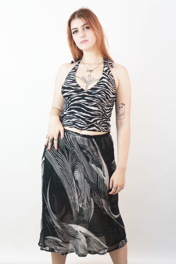 abstract patterned see-through reversible vintage 80s fineline skirt