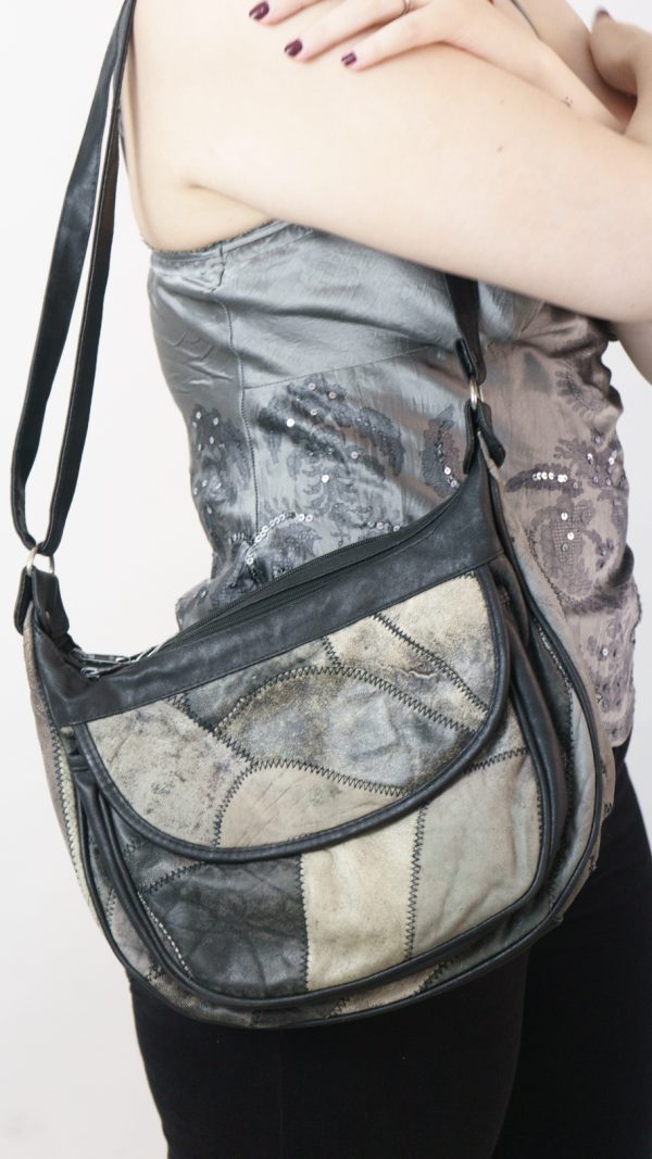 monochrome real leather grungy vintage 90s patchwork bag