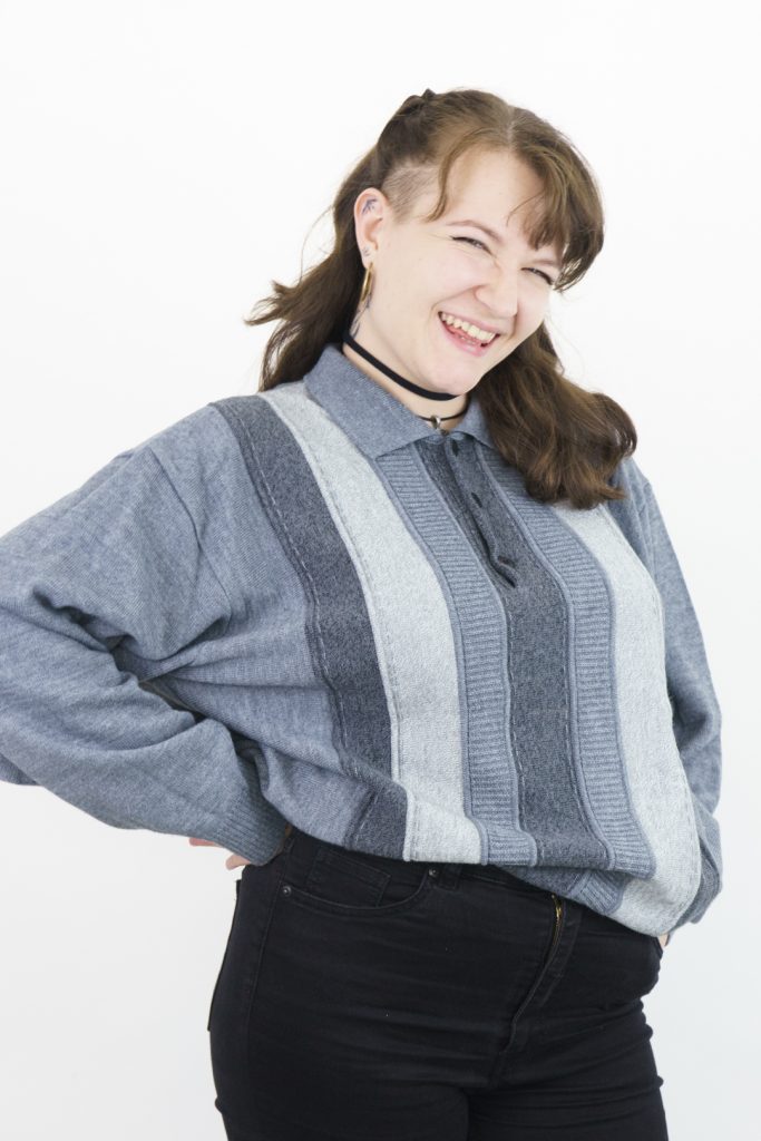monochrome striped button-up vintage 90s indie sweater