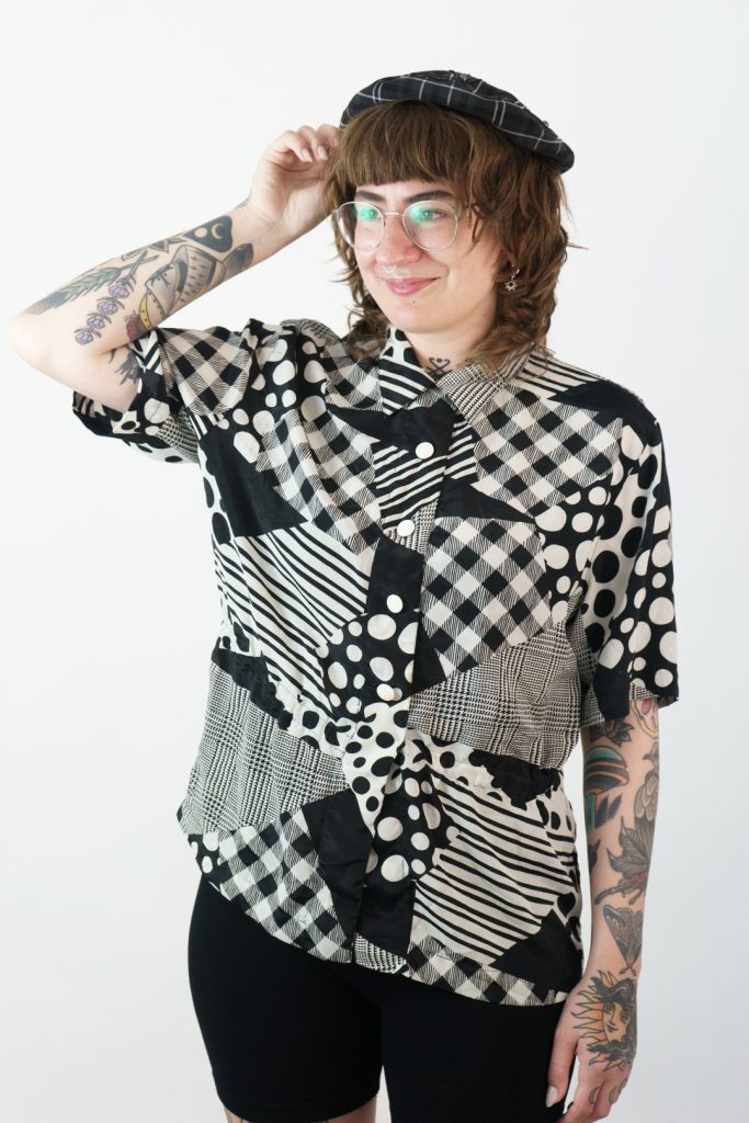 monochrome vintage 80s abstract patterned patchwork shirt