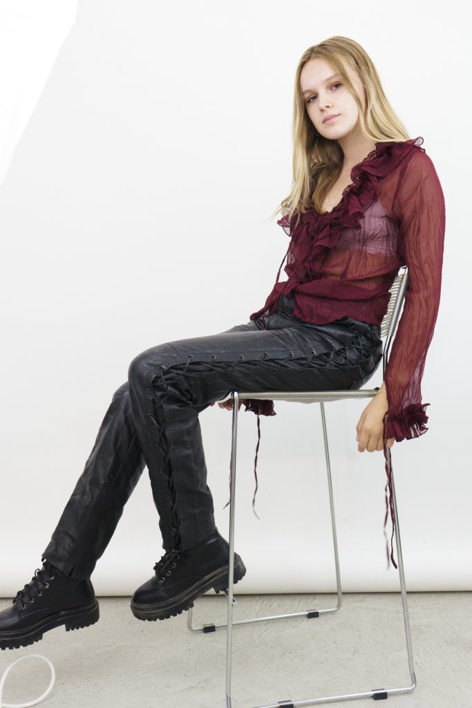 real leather vintage 80s high waisted lace-up biker trousers