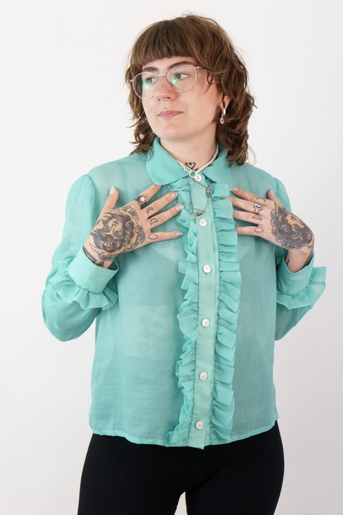 turquoise vintage 80s unique handmade see-through shirt