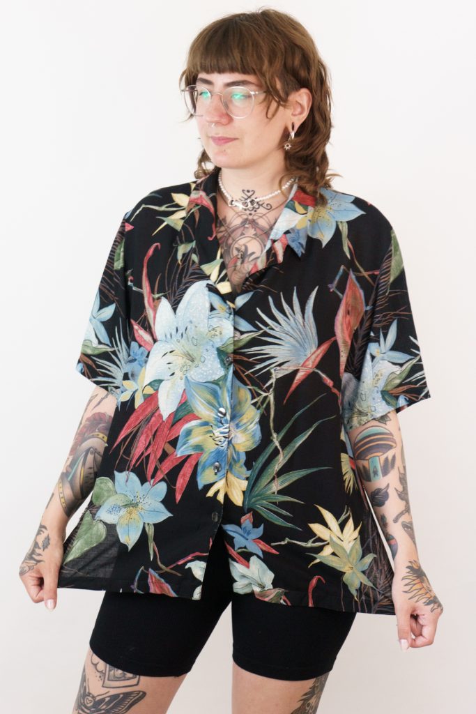 vintage 80s linen dark patterned floral unisex shirt