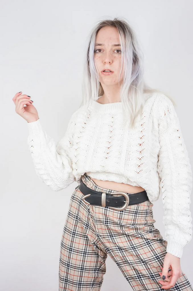 comfortable knitted vintage 60s cable knit handmade short fit sweater
