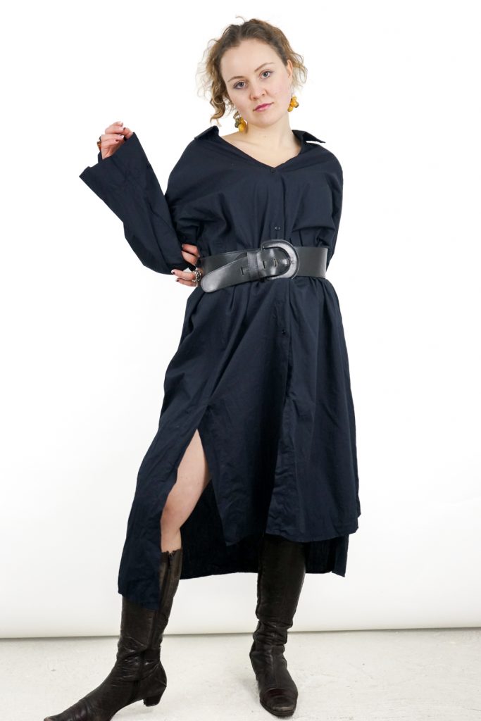 midnight blue subversive vintage 90s button-up shirt dress