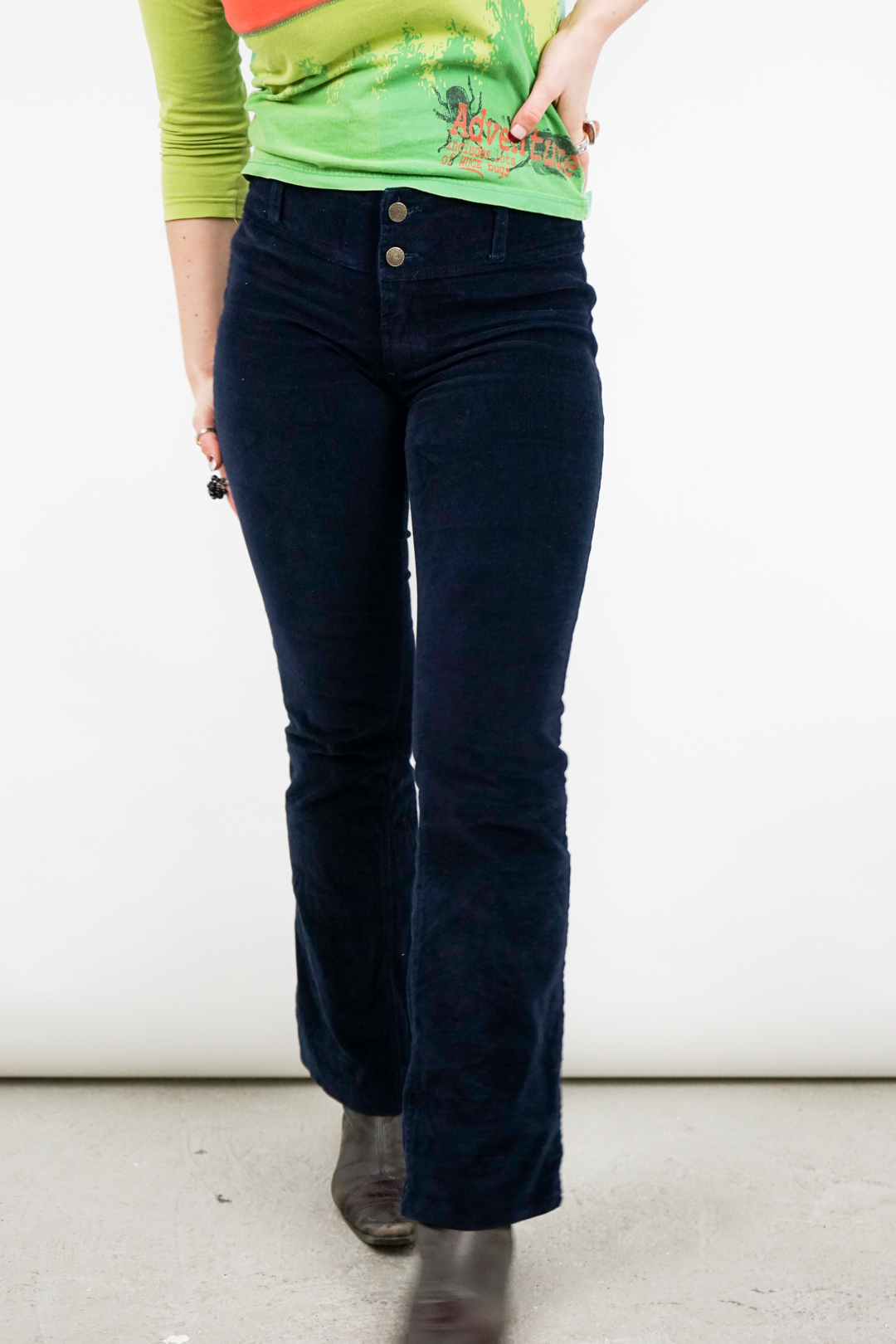 super soft deep blue flared velvet corduroy trousers - Image 3