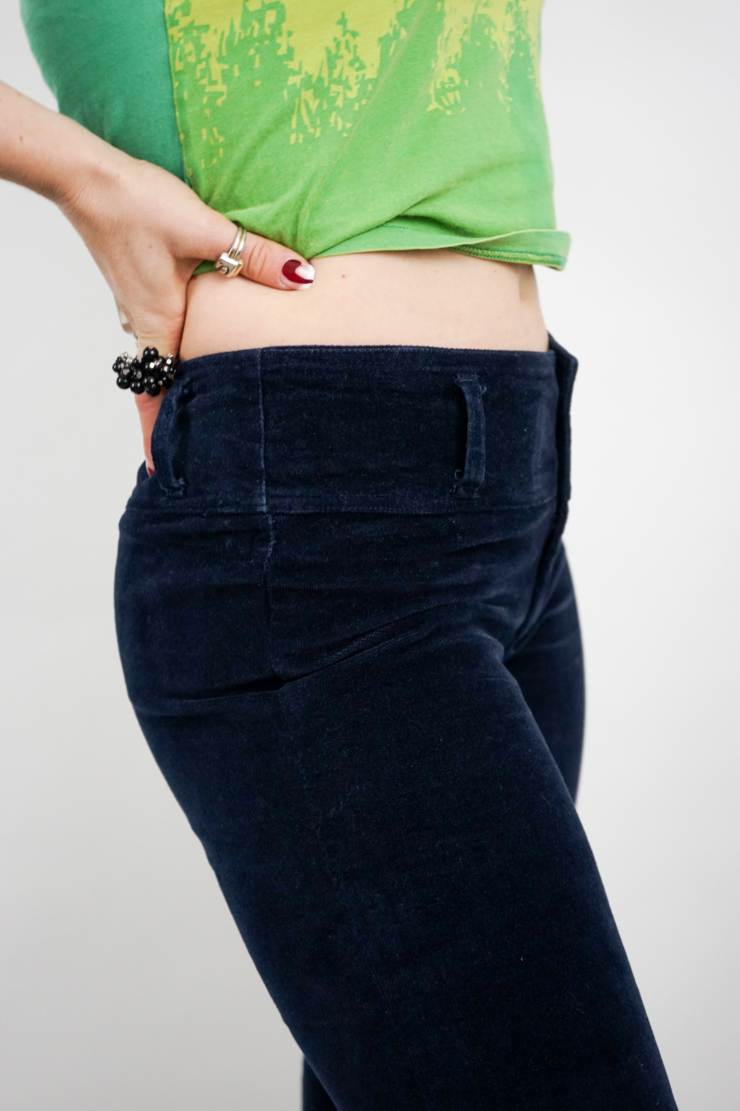 super soft deep blue flared velvet corduroy trousers - Image 5