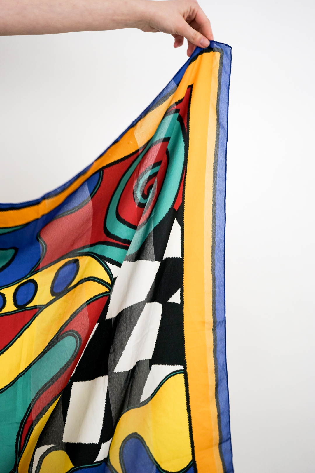 abstract patterned vintage 80s vibrant checkerboard scarf - Image 3