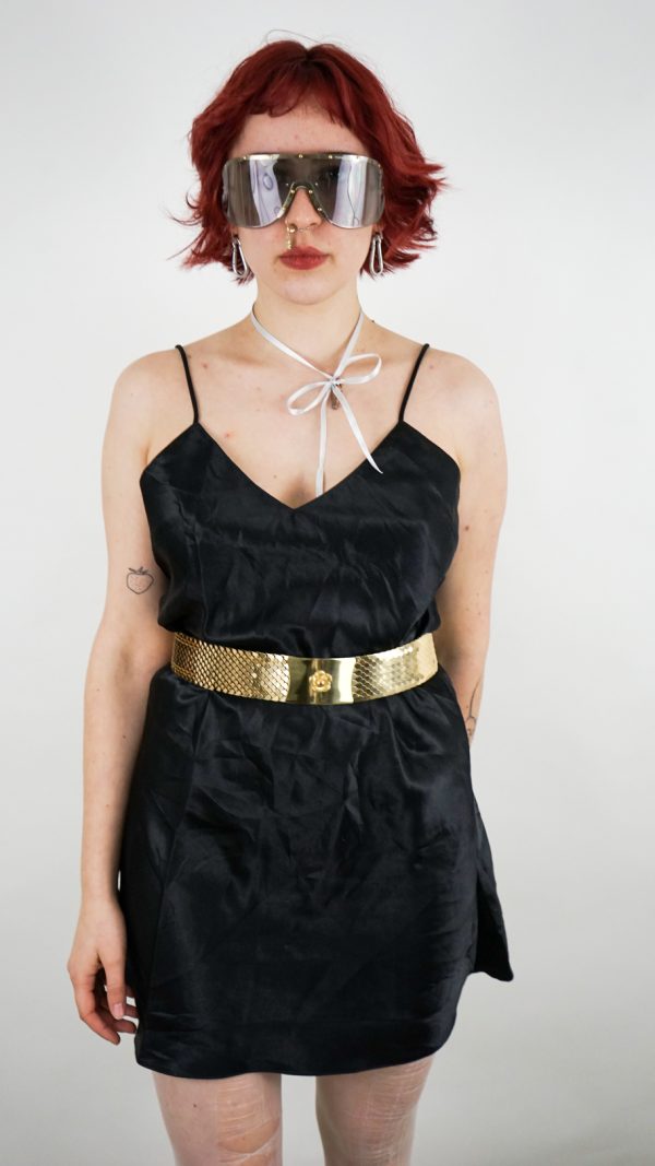 classic vintage 80s black satin cami dress