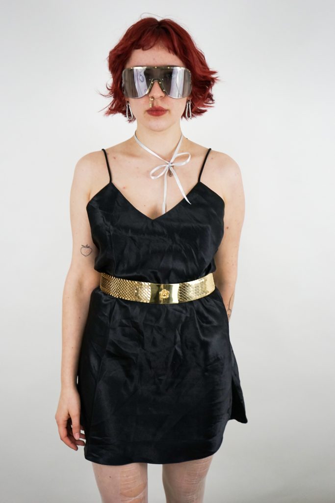 classic vintage 80s black satin cami dress