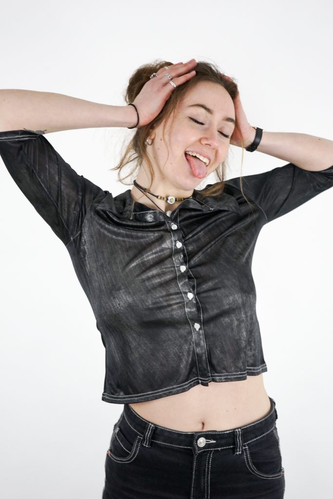 cropped vintage 90s silver button-up cyber shirt