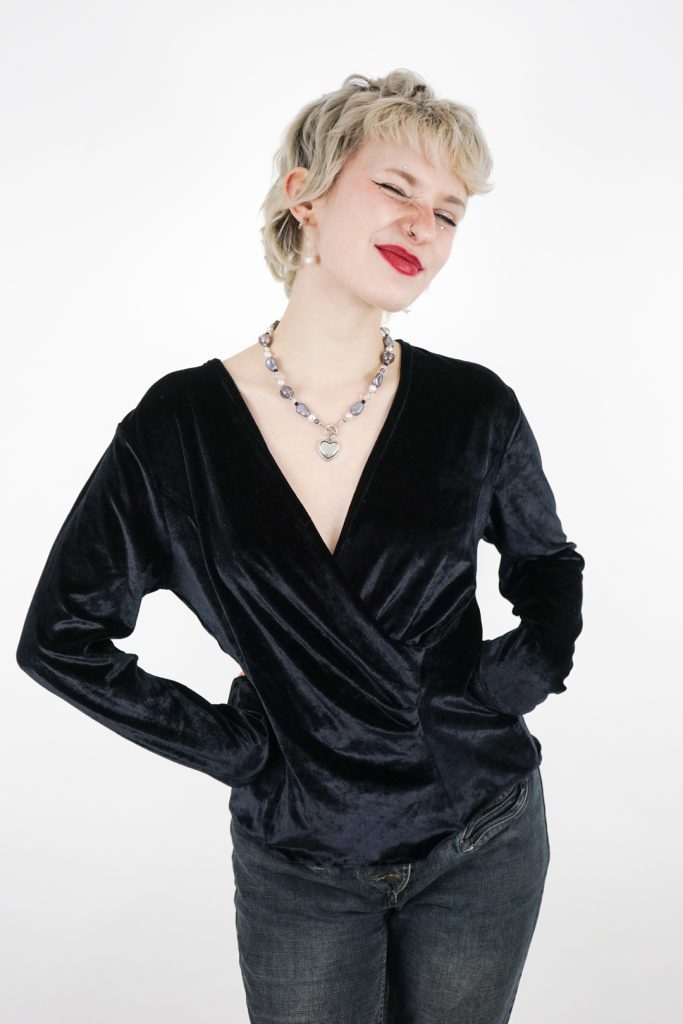 elegant black flowing vintage 80s velvet longsleeve shirt