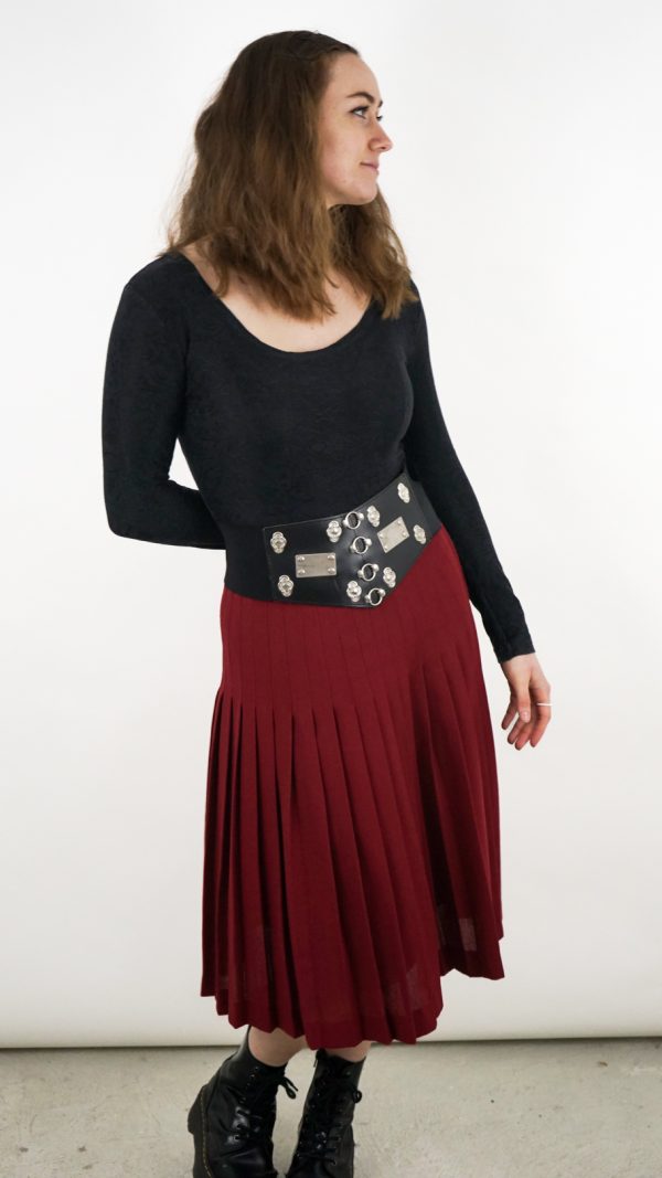 handmade dark red vintage 80s pleated skirt