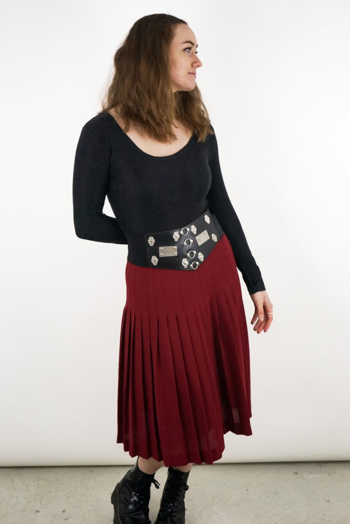 handmade dark red vintage 80s pleated skirt