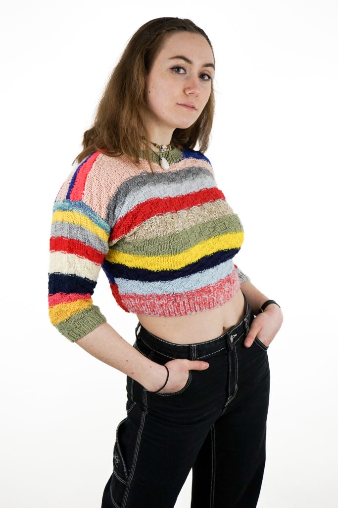 unique handmade vintage 90s mismatched striped knit sweater
