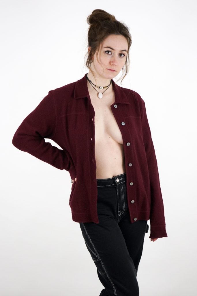vintage 90s burgundy soft button-up indie jacket