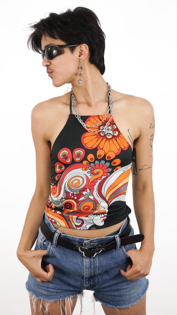 Unique remade vintage 90s miss sixty neck holder crop top