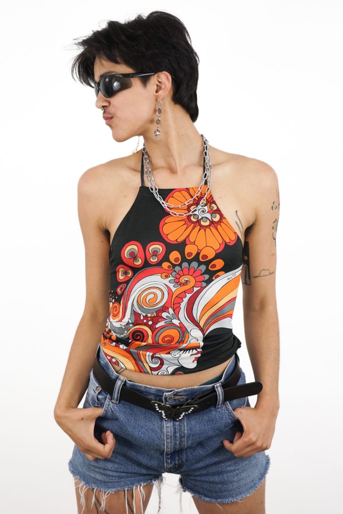 Unique remade vintage 90s miss sixty neck holder crop top