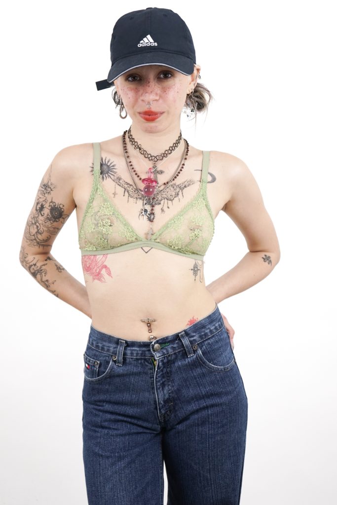 Vintage 80s see-through green lace bralette