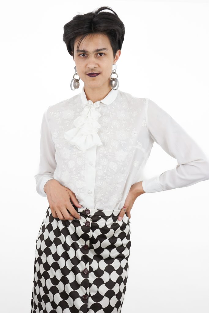 romantic vintage 80s unisex bow-tie blouse