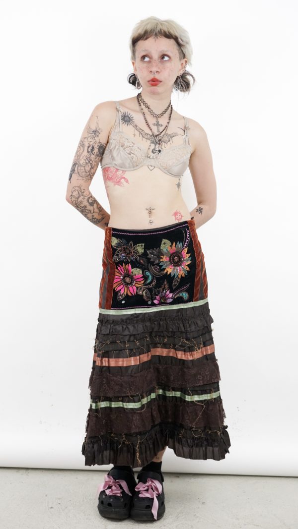 unique vintage 90s velvety sequin patchwork fairy skirt